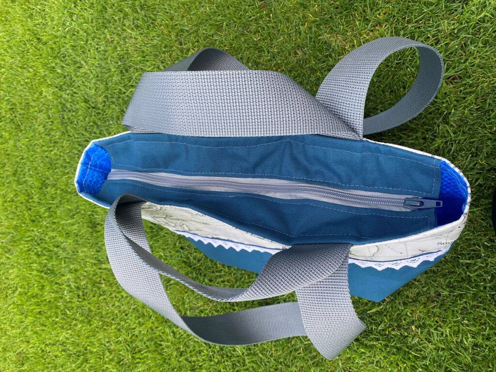 Badetasche Ikea Klein Strandtasche Unikat mit Reissverschluss Wachstuch beschichtete Leine 