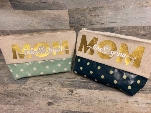 Necessaire, Krimskramstäschli, Kulturbeutel, Wetbag, MOM, Kindernamen, personalisiert, Geschenk, Muttertag, einmalig, Unikat