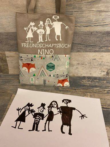 Kinderzeichnung verewigen, unikat, einzigartig, für die ewigkeit, personalisierte Freundschaftsbuchtasche