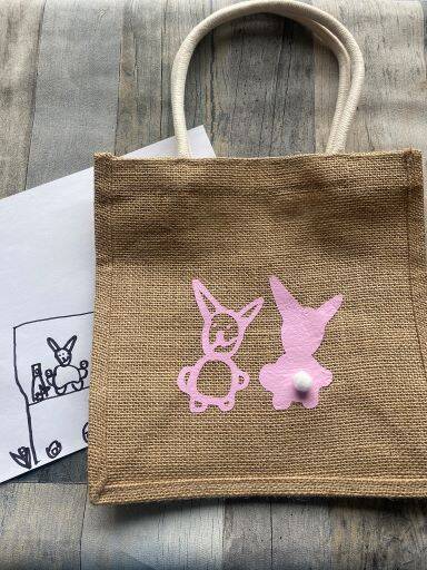 Kinderzeichnung verewigen, unikat, einzigartig, für die ewigkeit, Juttesack, Osterhase
